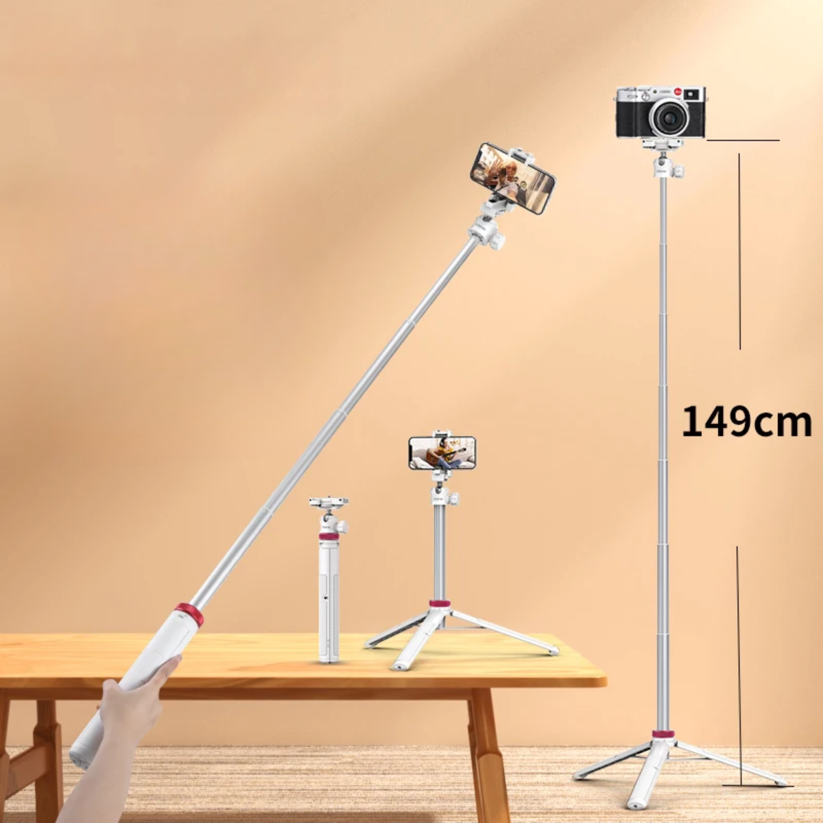 Extend Selfie Stick Tripod With phone Clamp For Cameras Cellphone