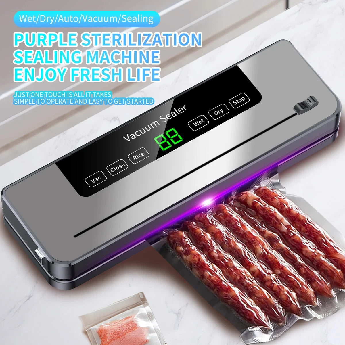 Electric Vacuum Sealer Dry/Wet Food Sealed Packaging Kitchen