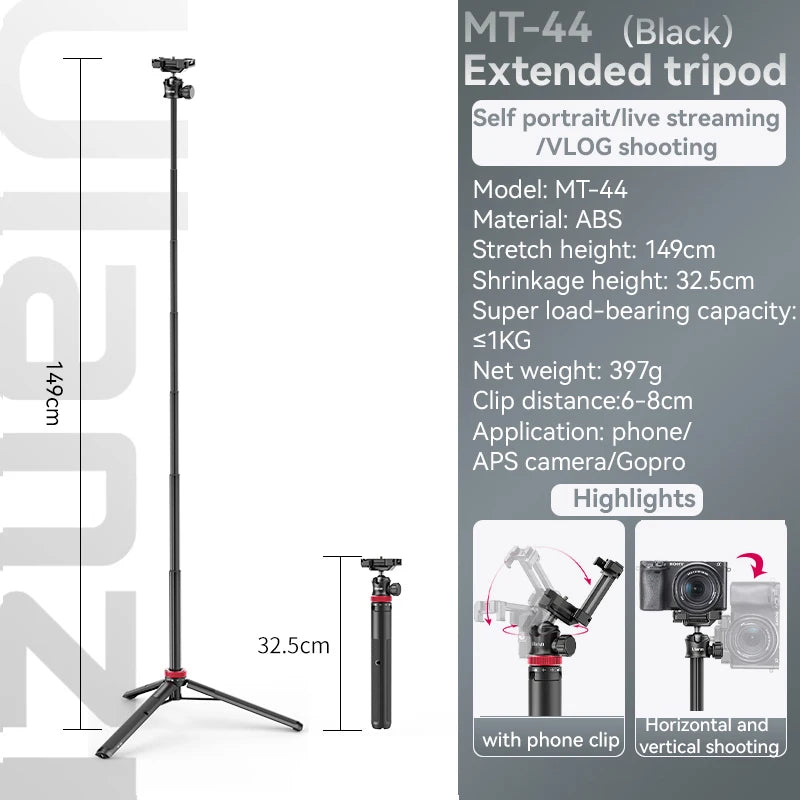 Extend Selfie Stick Tripod With phone Clamp For Cameras Cellphone