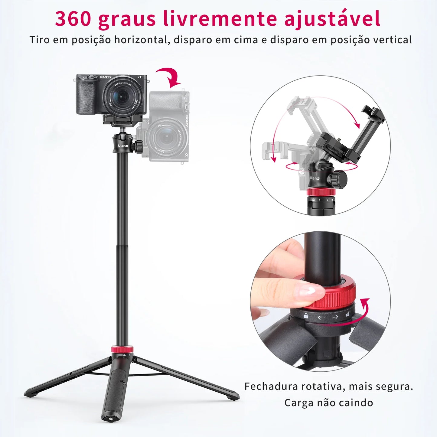 Extend Selfie Stick Tripod With phone Clamp For Cameras Cellphone