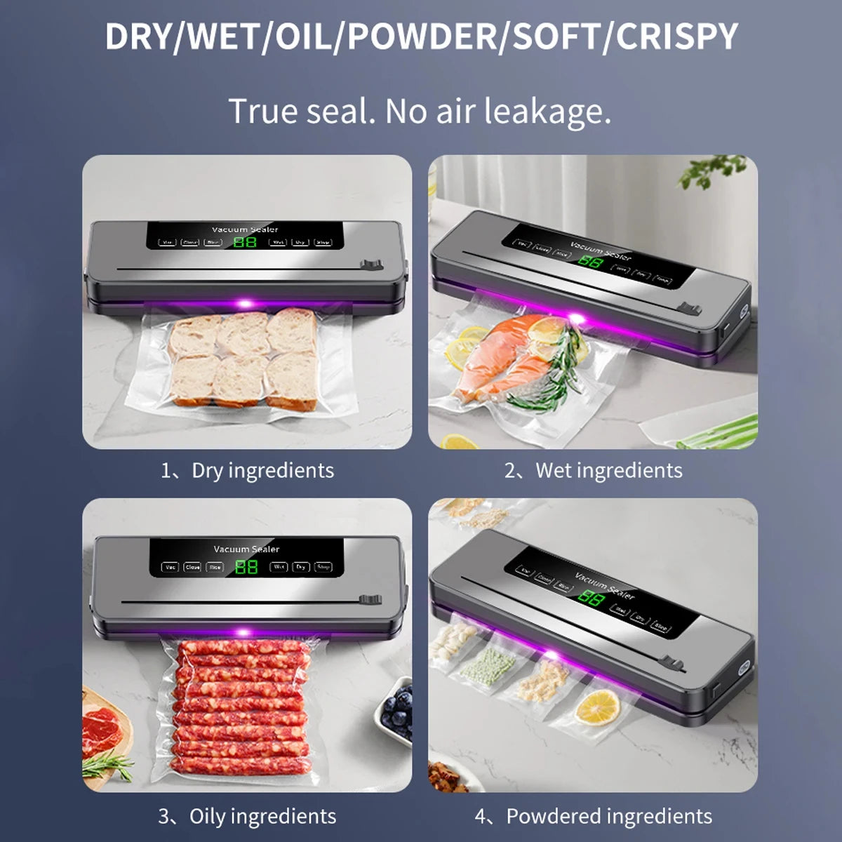 Electric Vacuum Sealer Dry/Wet Food Sealed Packaging Kitchen